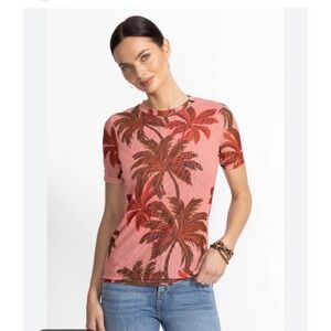 JOHNNY WAS Jade Callie Mesh Tropical Palm Tree Print Top Medium Pink NEW